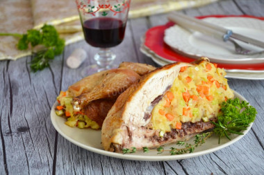 Chicken stuffed with celery and bread