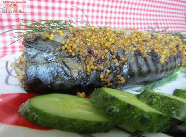 Mackerel baked in mustard marinade