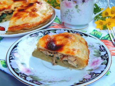 Chicken coop with potatoes and puff pastry chicken