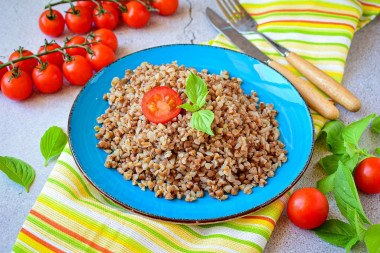 Buckwheat porridge crumbly on water in a saucepan