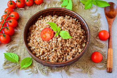 Buckwheat porridge crumbly on water in a saucepan