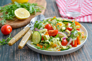 Salad with Peking cabbage cucumber and pepper