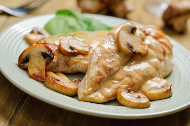 Chicken fillet with mushrooms baked in yogurt