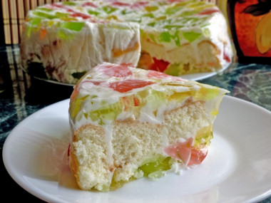 Broken glass cake with sponge cake