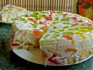 Broken glass cake with sponge cake