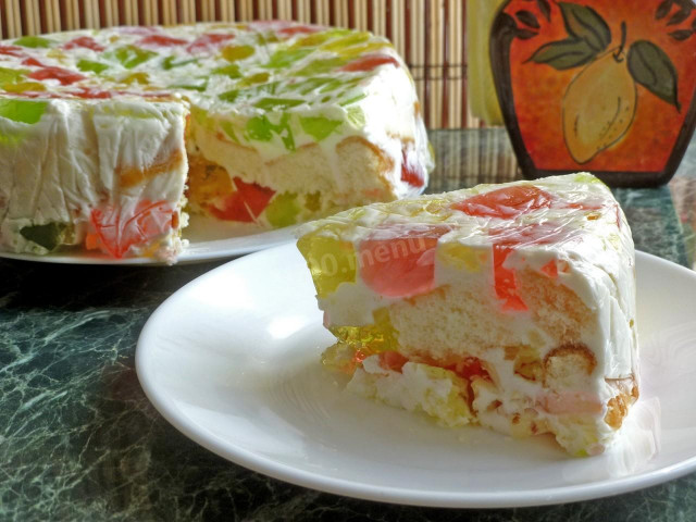 Broken glass cake with sponge cake