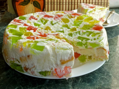 Broken glass cake with sponge cake