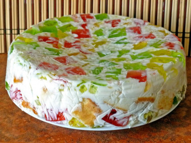 Broken glass cake with sponge cake