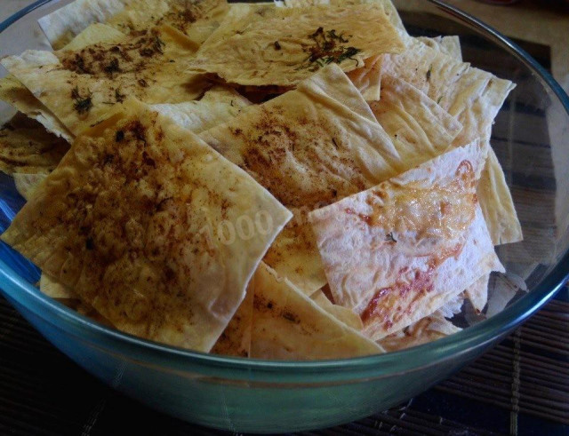 Delicious pita bread chips with garlic