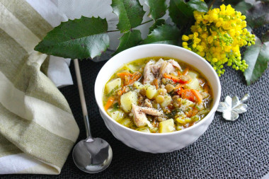 Green lentil soup with chicken