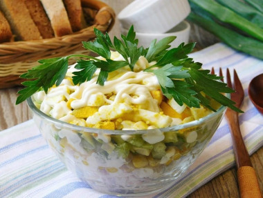 Salad with chicken breast and fresh cucumbers