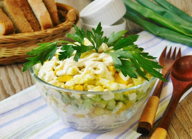 Salad with chicken breast and fresh cucumbers