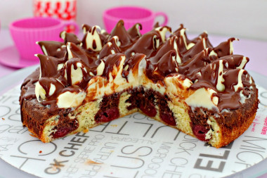 Chocolate cherry sponge cake with cream