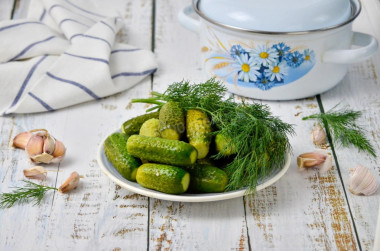 Lightly salted cucumbers in a saucepan in a hot way