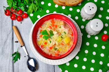 Chicken fillet soup with potatoes and noodles