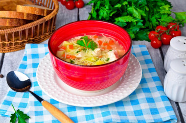 Chicken fillet soup with potatoes and noodles