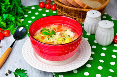 Chicken fillet soup with potatoes and noodles