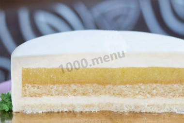 Mirror glazed mousse cake with coconut and pineapple