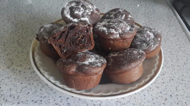 Chocolate muffins with cocoa and raisins