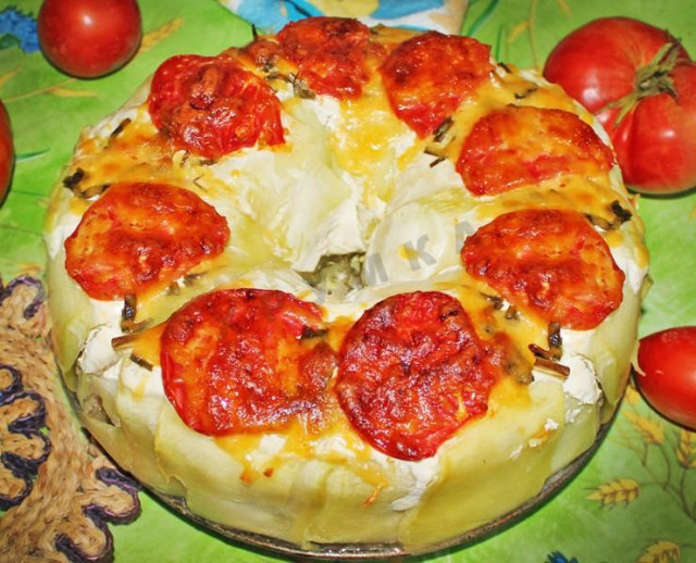 Vegetable ring of zucchini with minced meat