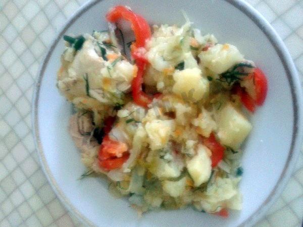 Stewed cabbage with potatoes and chicken legs in kazan