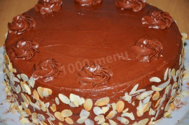 Cherry sponge Cake with cream and chocolate cream