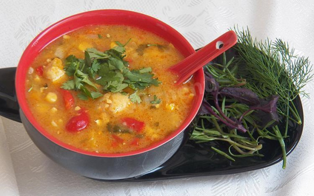 Chicken soup with corn and pumpkin