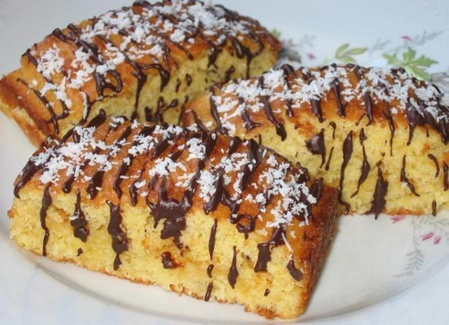 Coconut cake with chocolate and jam