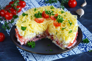 Classic Oriental salad with sausage