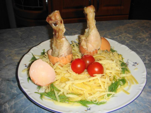 Baked chicken drumsticks in mayonnaise Dragons in nests