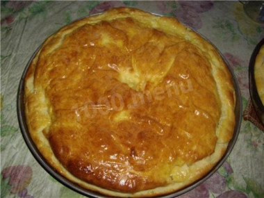 Yeast pie with meat and rice