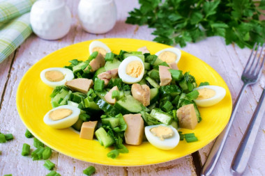 Cod liver salad with cucumbers and egg