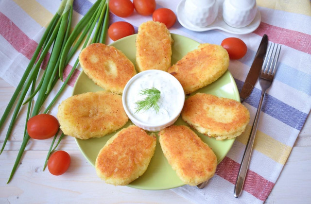 Classic potato patties in a frying pan