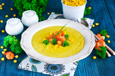 Corn soup cream puree with shrimp