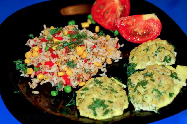 Cutlets from cod with Hawaiian mixture in the oven