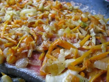 Pink salmon with cabbage and potatoes in the oven