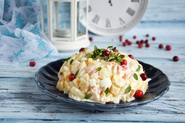 Salad with pineapple and cheese crab sticks