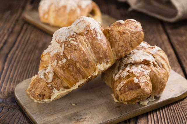 Homemade puff pastry cheese croissants