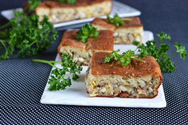 Aspic pie with canned fish on kefir