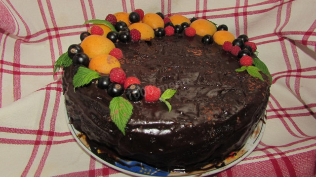 Sponge chocolate cake in vegetable oil on boiling water