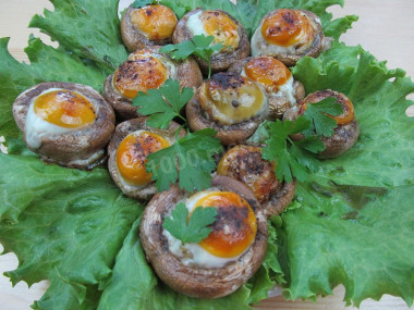 Mushrooms stuffed with quail eggs