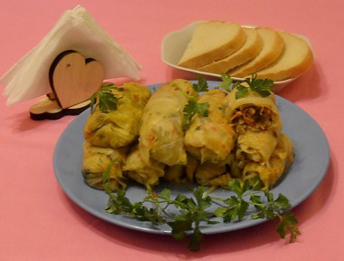 Cabbage rolls with mushrooms and rice