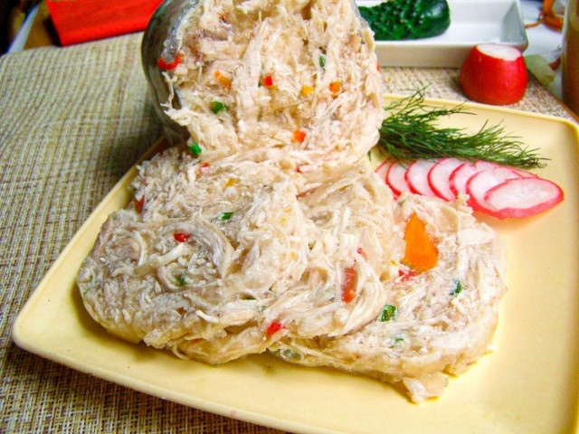 Chicken roll in a bottle with gelatin