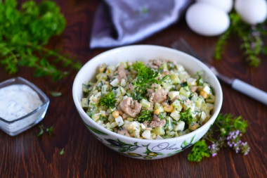 Canned pollock liver salad