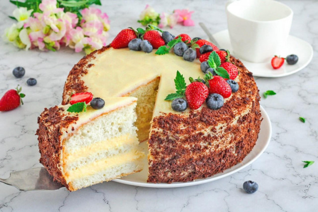 Sponge cake with custard