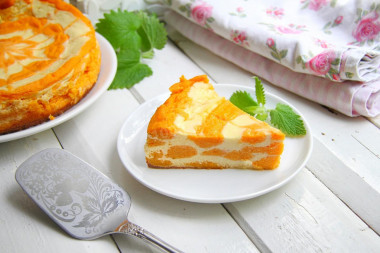 Cottage cheese casserole with pumpkin in the oven