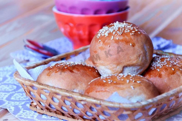 Homemade hamburger buns with rye and wheat flour