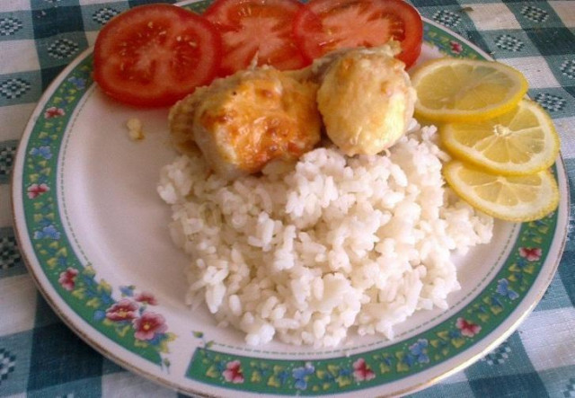 Pollock fillet rolls with rice