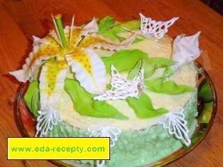 Caprice cake with poppy seeds and nuts with flowers