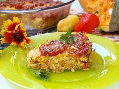 Pumpkin and rice casserole with tomatoes